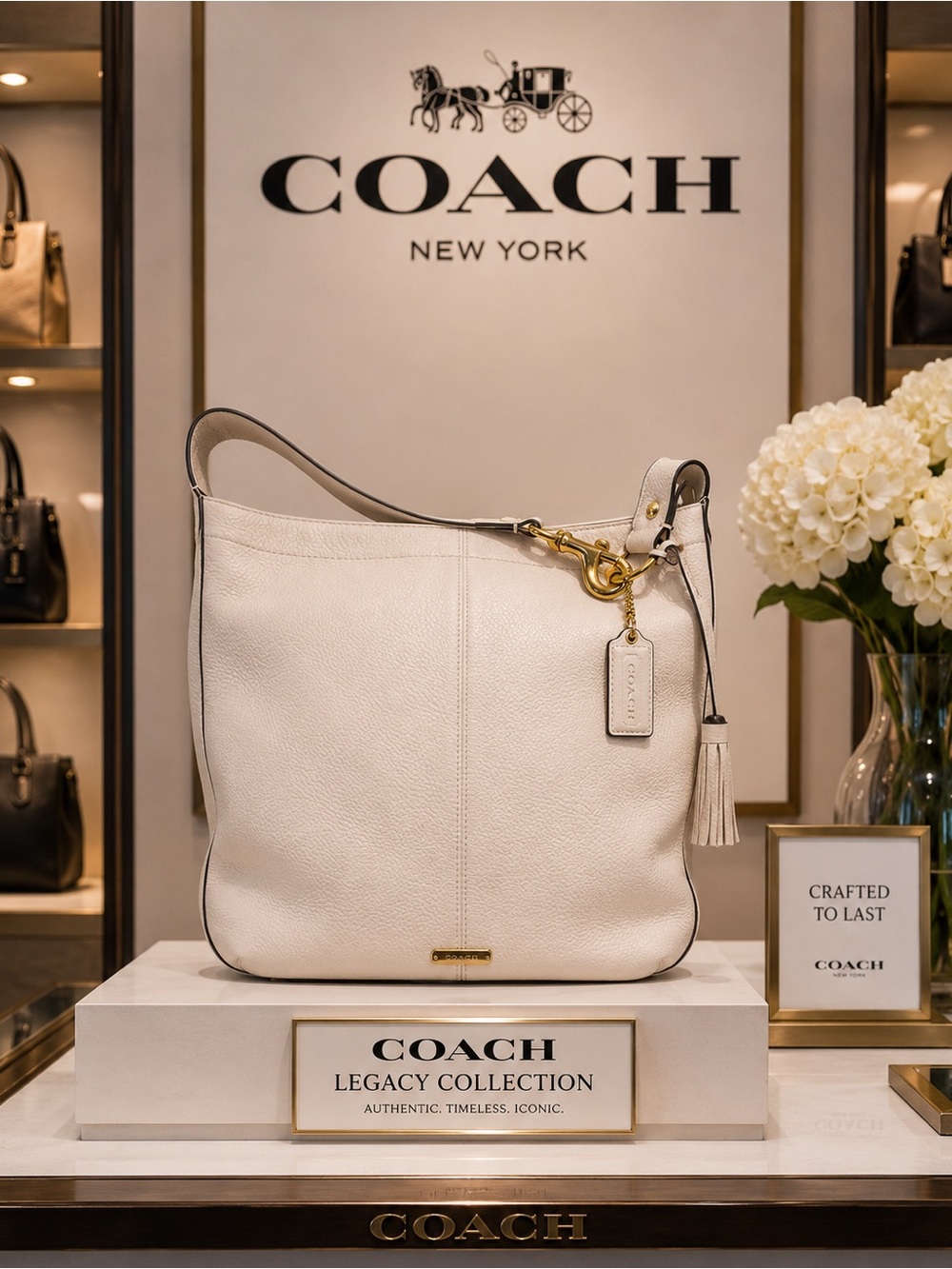 Coach Avery 2013 Vanilla Pebbled Leather Shoulder Bag with Tassel